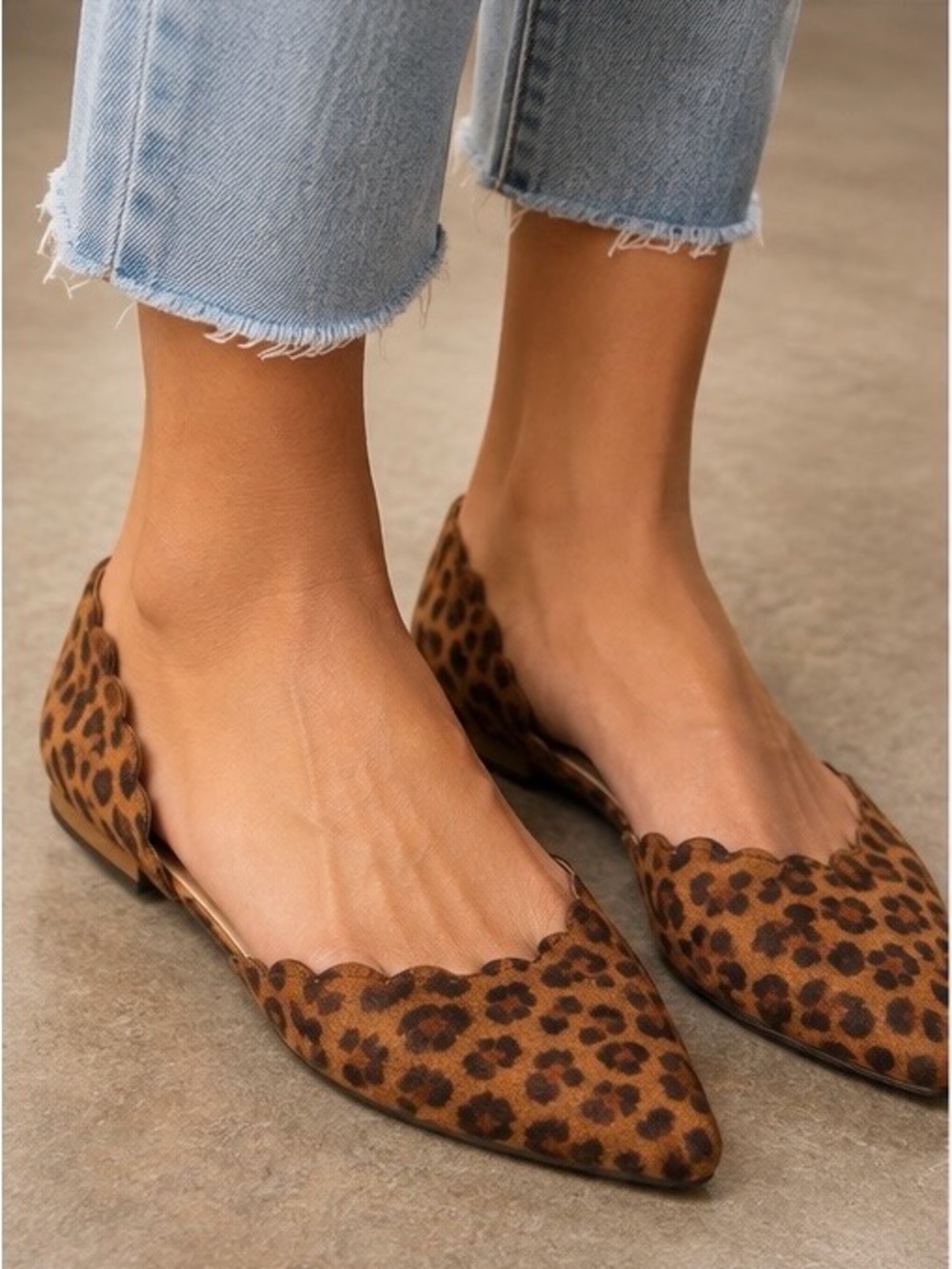 Restricted Leopard Print Scalloped D'Orsay Flats - Brown/Black